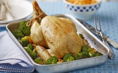 Lemon & Garlic Roast Chicken with Broccoli & Sweet Potato Mash